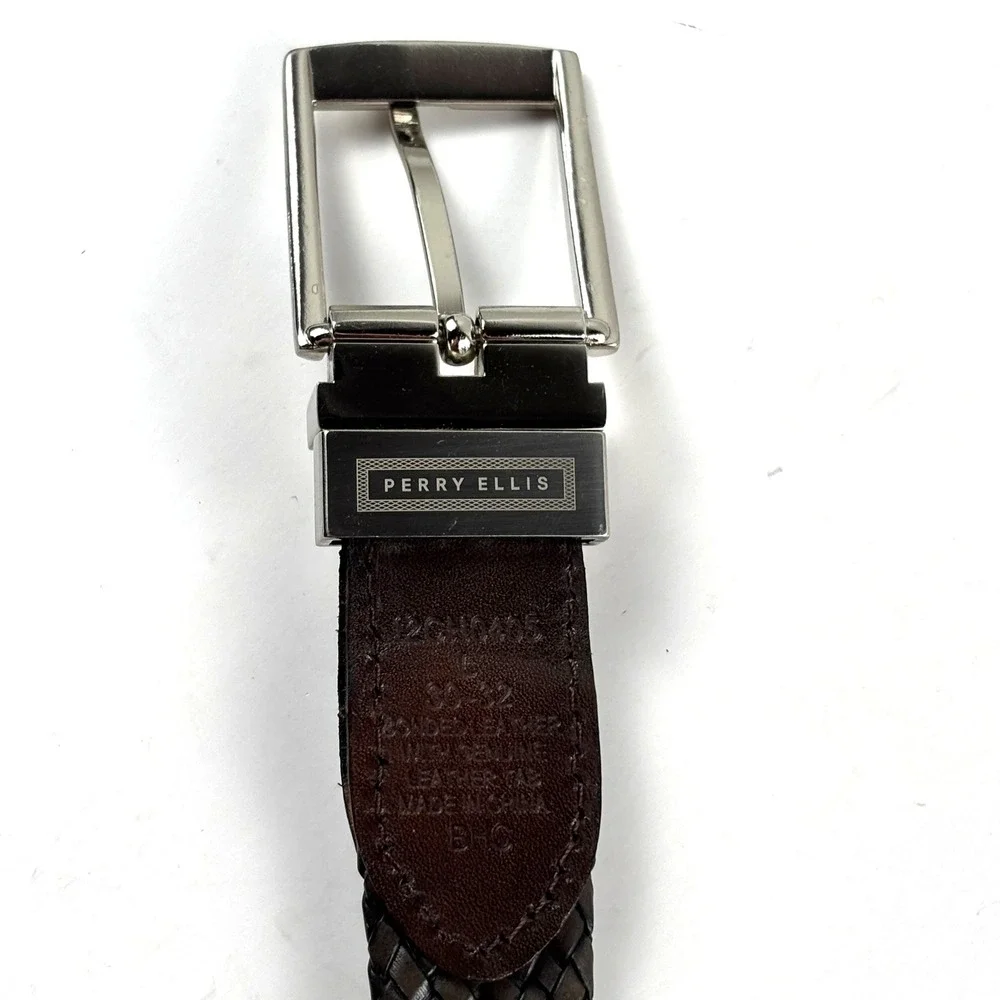 Perry Ellis Braided Belt‎ Mens Size 30-32 Black Woven Leather Business Preppy